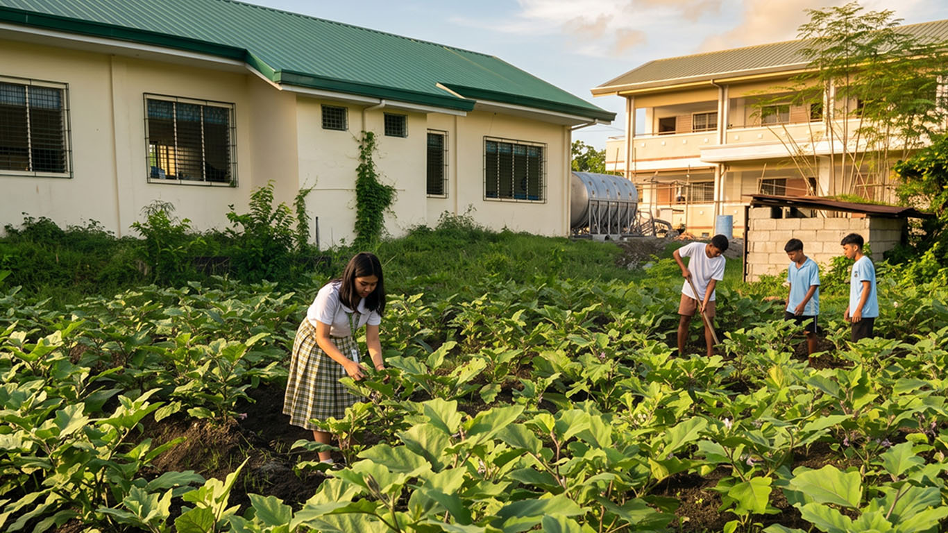 Students tending the community garden at San Francisco Elementary